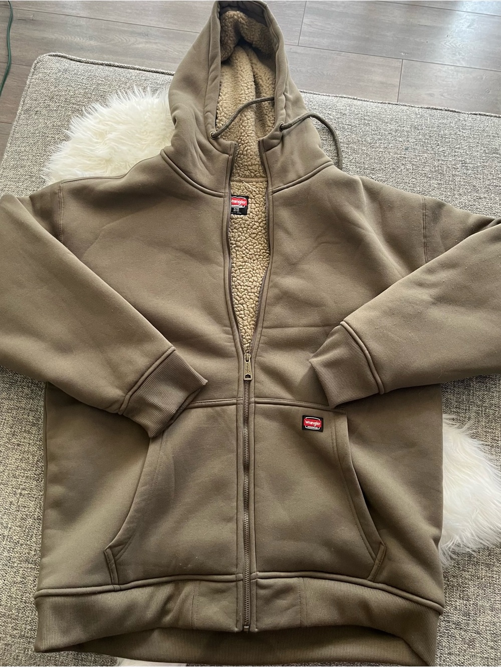Wrangler Olive Green Sherpa-Lined Zip Hoodie Jacket
